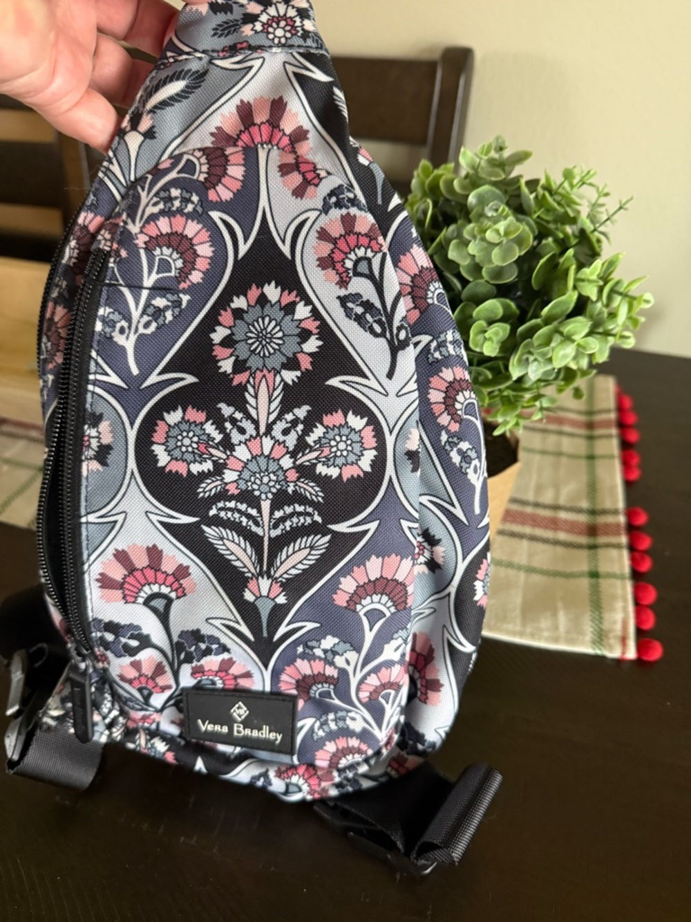 Vera Bradley Black, Navy and Pink Floral Sling Crossbody Sling Bag